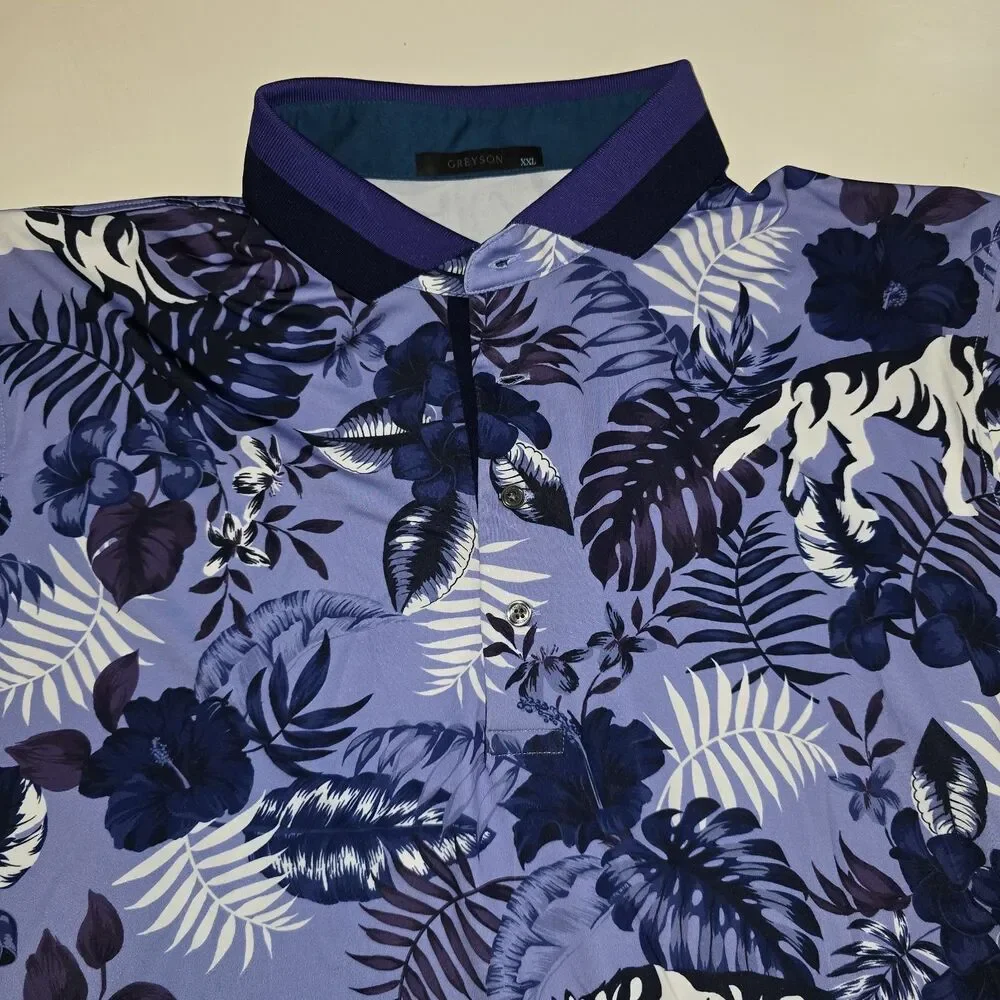 Greyson Polo Shirt Mens 2XL Purple Wolf Jungle Short Sleeve Golf Stretch Logo